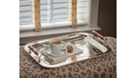 Nickelplated Tray w/ Bamboo Handles